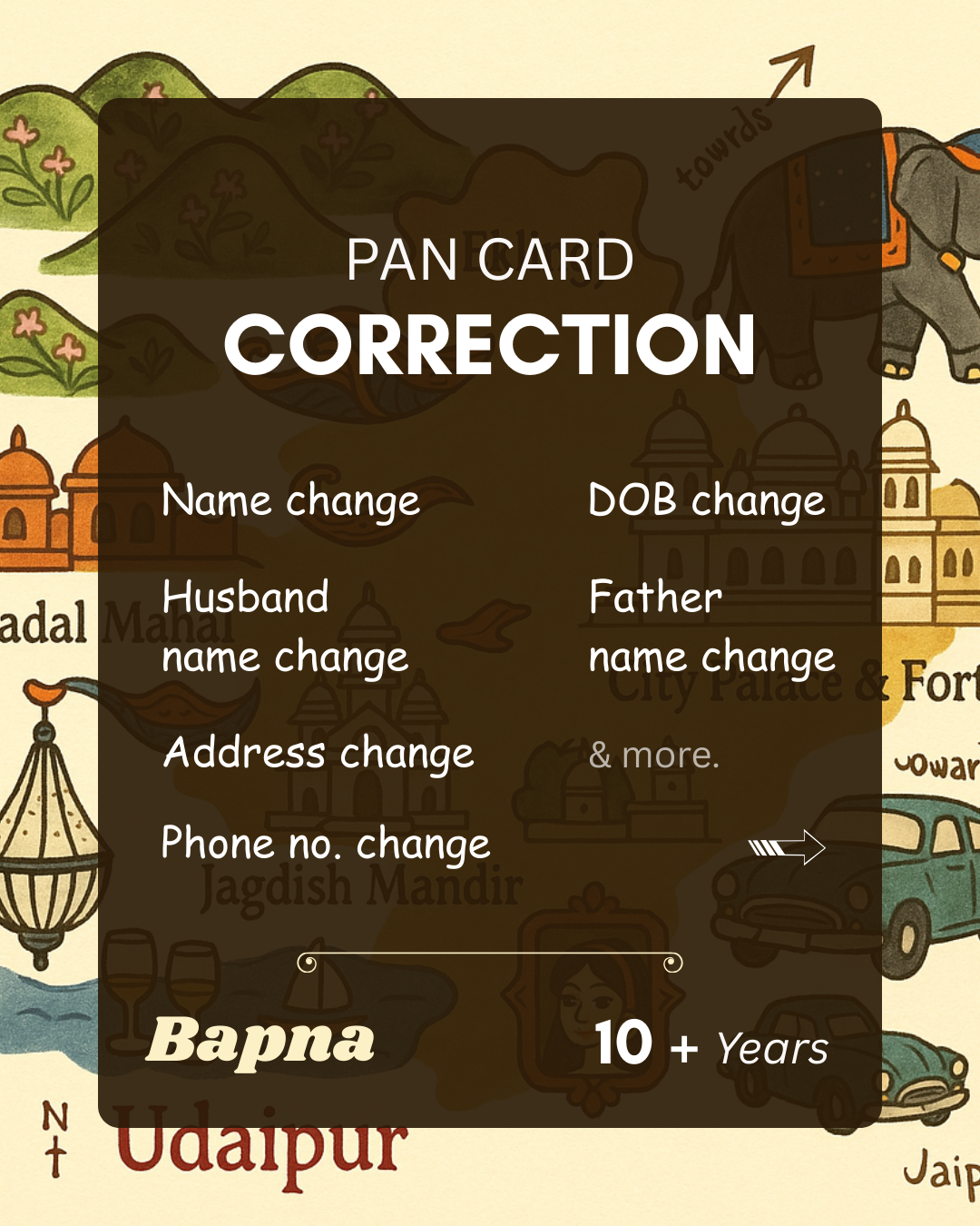 PAN card correction services at Bapna PAN Card Solutions in Udaipur near Court Circle
